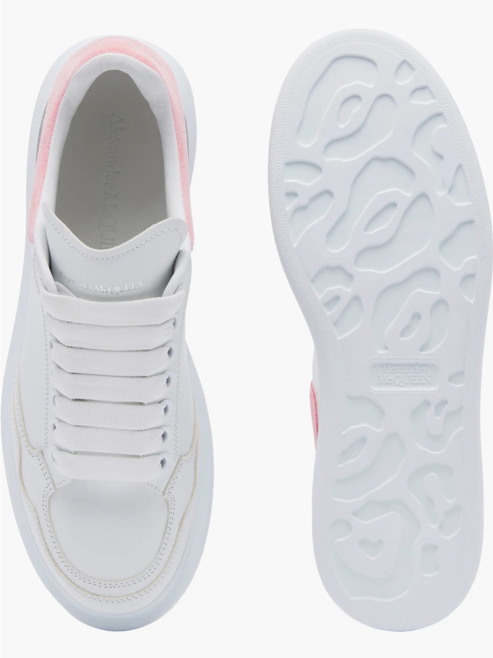 Alexander McQueen White Leather Platform Sneaker with Pink Heel Panel - Picture 3 of 4